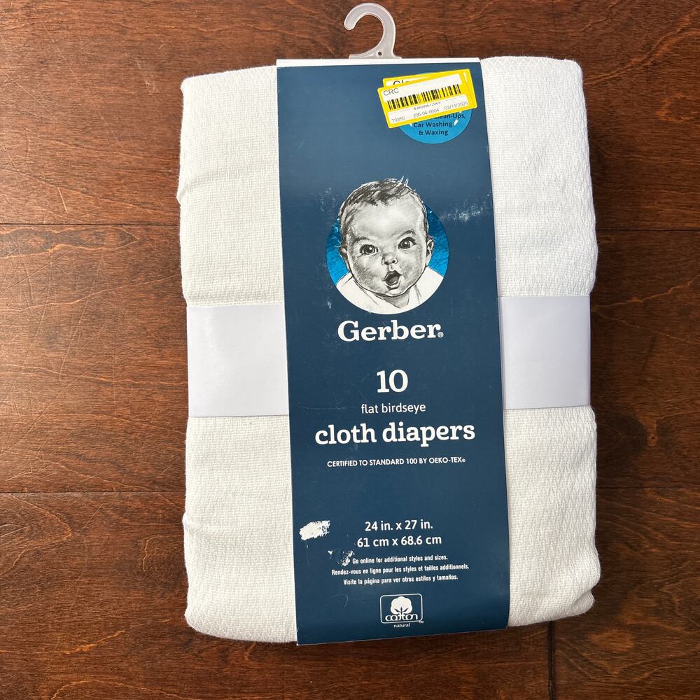 Gerber Flat Bullseye Cloth Diapers White NEW Lot of 10 100% Cotton 24"‎ x 27"